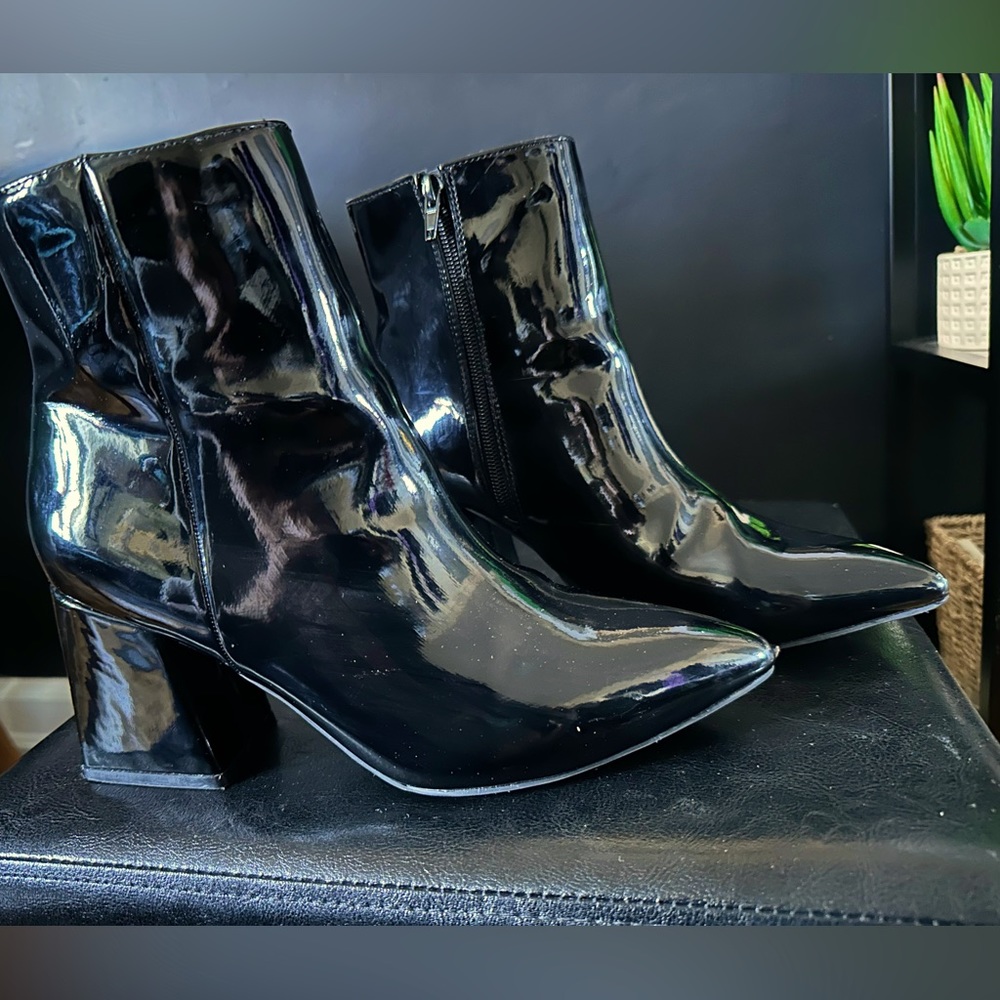 Black Patent Leather Booties